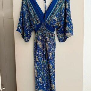 Blue Maxi Sundress with V-Neck and Dolman Sleeves